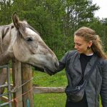 Cecilie and a horse, Kingussie, Scotland